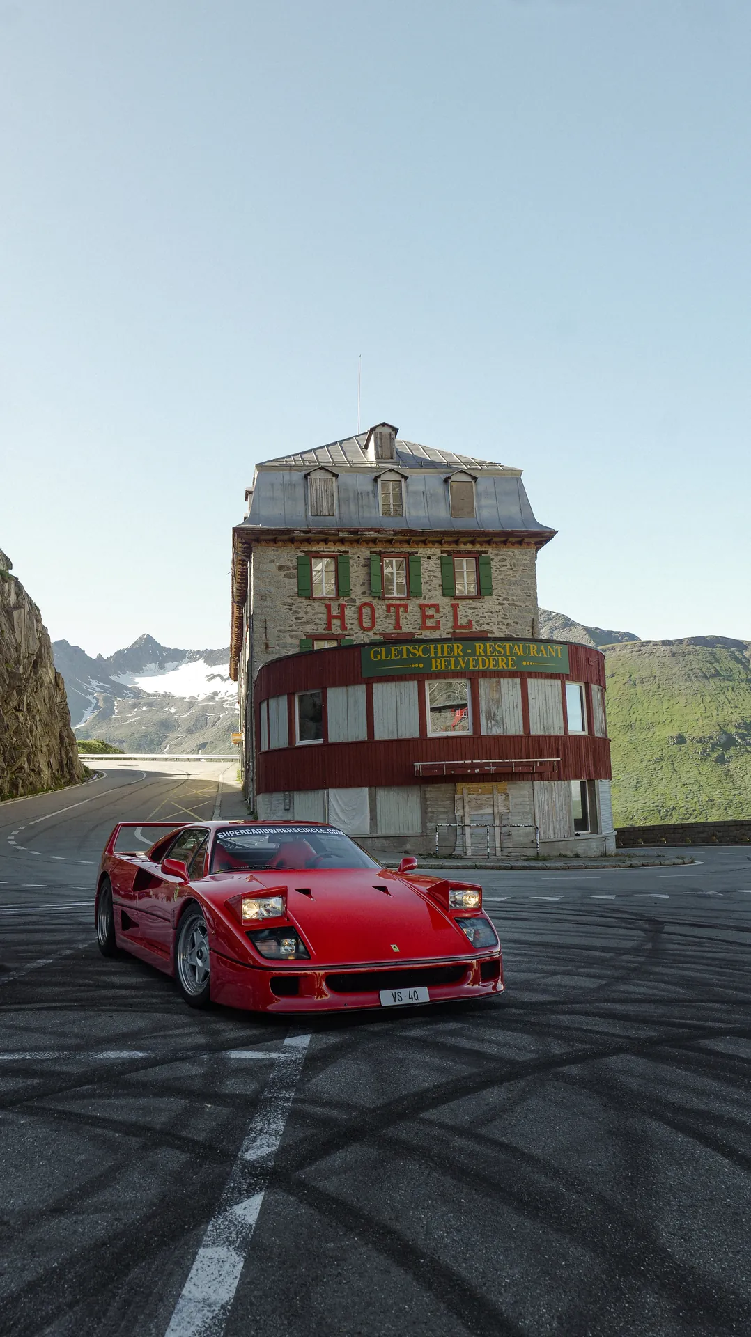 Ferrari in an alpine landscape